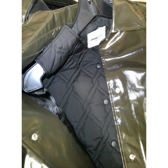 New NWT $595 Jane Post Iconic Raglan Slicker Rain Coat Hood Women XS Vest Green - Picture 5 of 7